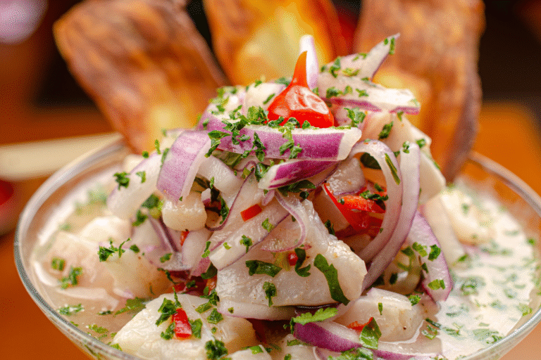 Ceviche: raw fish cured in citrus juice